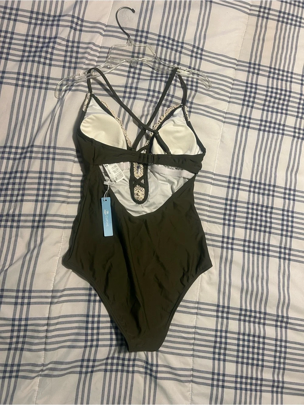 Cupshe Olive One-Piece Swimsuit with Cream Lace Trim